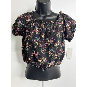 Ten Sixty‎ Sherman Floral Print Crop Top Ruffle Neck Short Sleeve